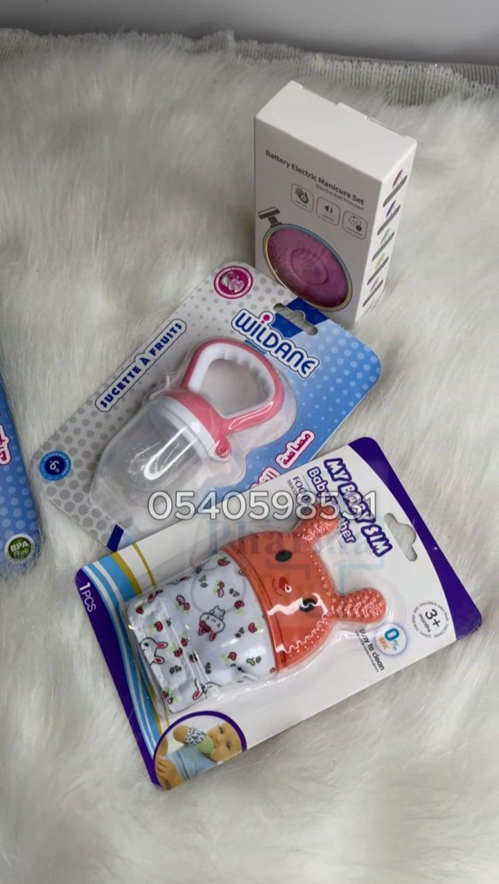 Coupe-ongles électrique pour bébé, outil de polissage des ongles + Sucette à fruits + Gant de dentition